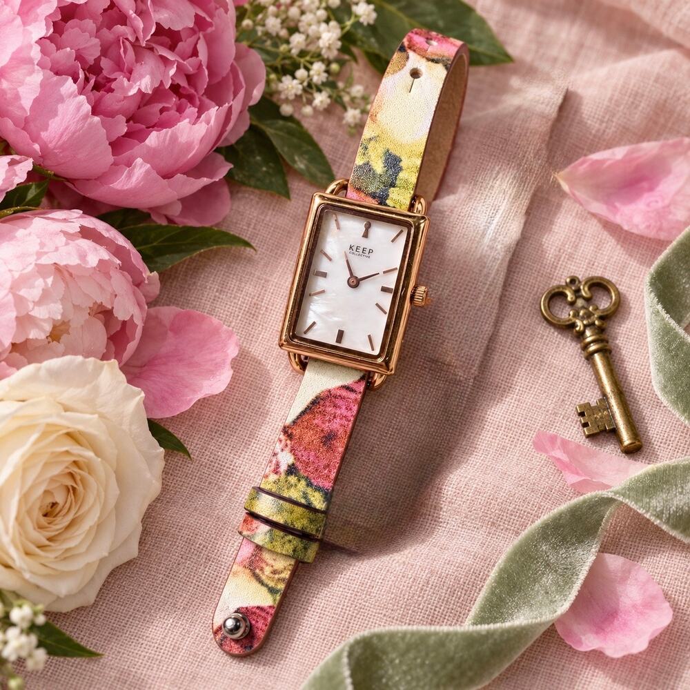 KEEP Collective Floral Leather Wrap Watch Rose Gold Retired NWOT